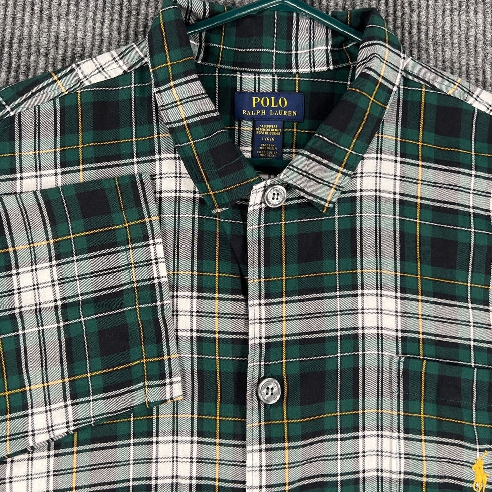 Polo Ralph Lauren Mens Sleep Shirt Large Green Plaid Long Sleeve Button Down - Picture 1 of 16
